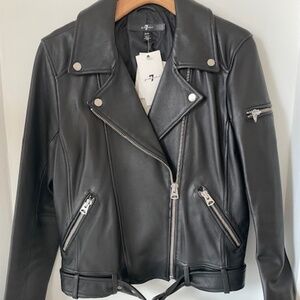 7 for All Mankind Black Leather Moto Jacket